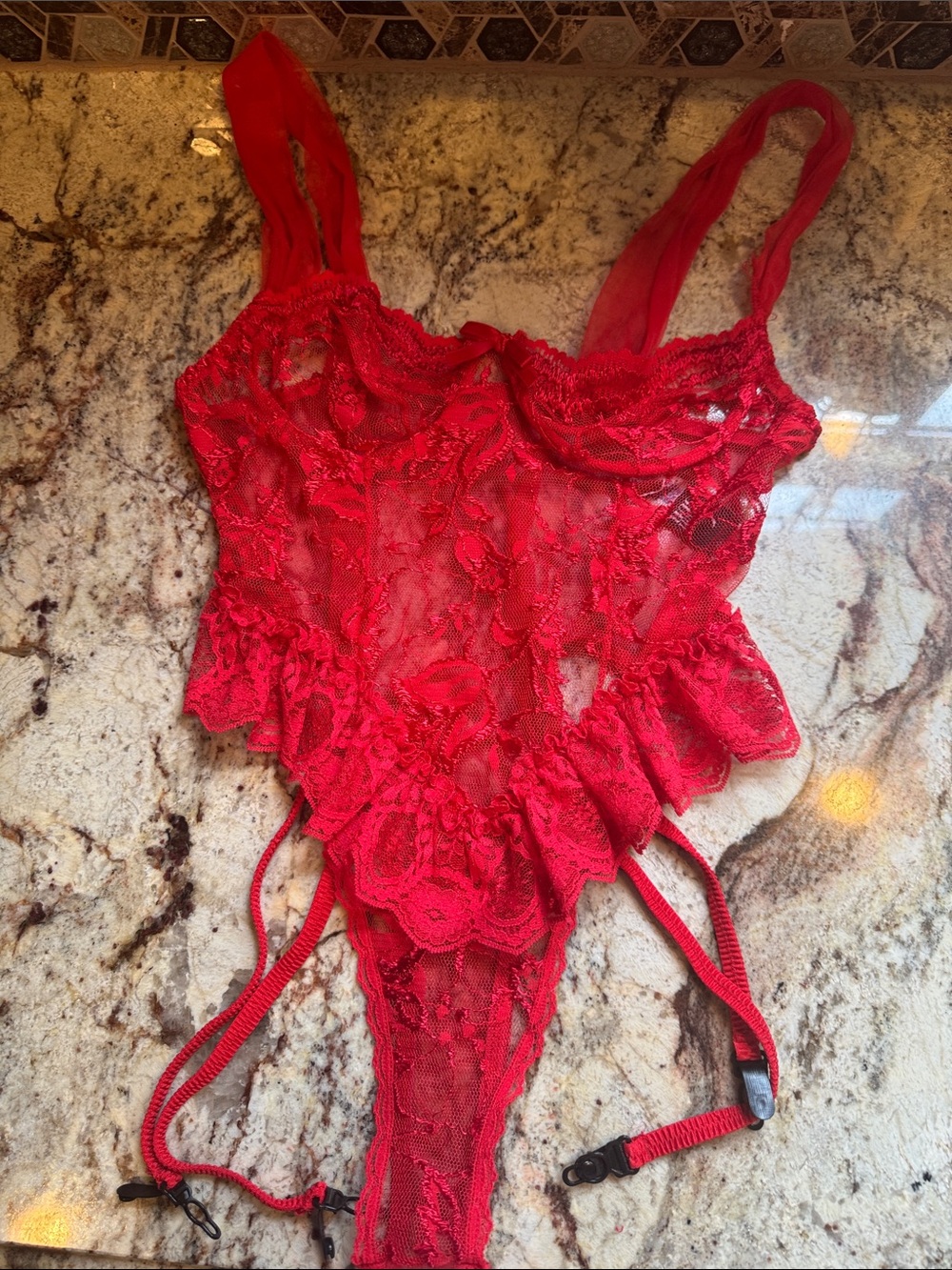 Red Lace Teddy with Garters
